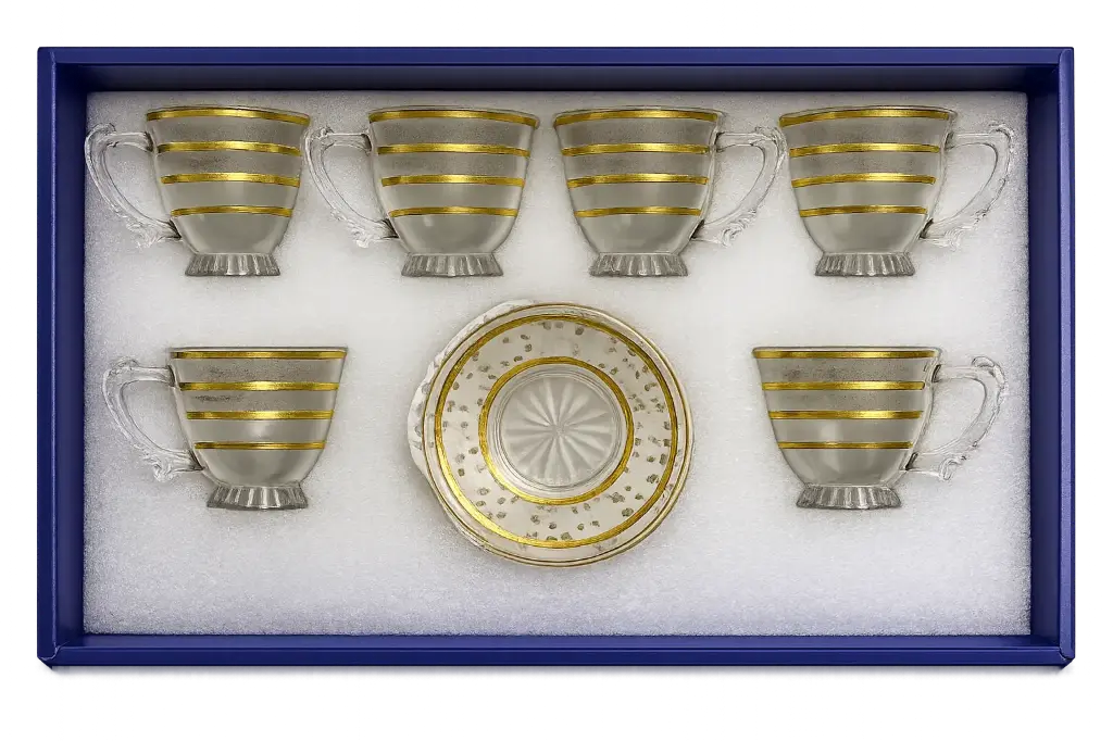Gold Stripe Frosted Small Tea Cup, Set of 6