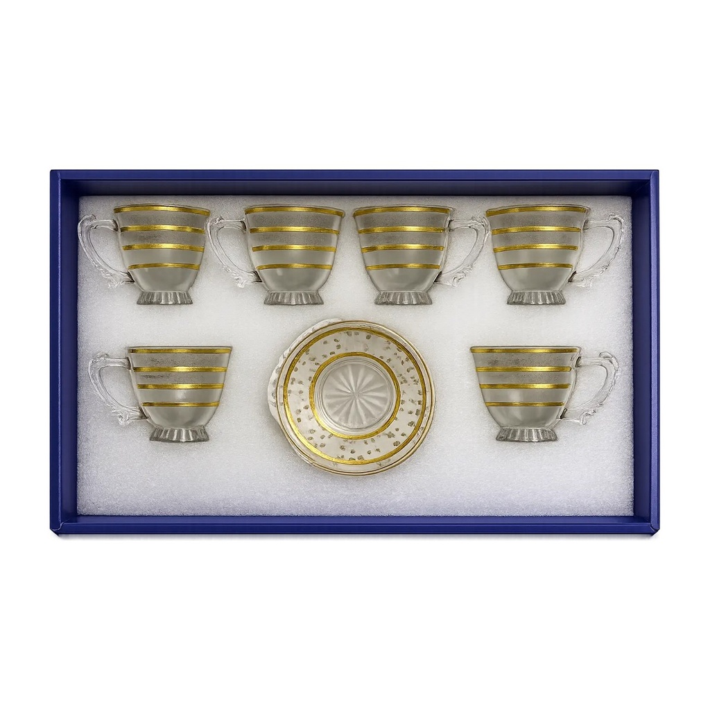 Gold Stripe Frosted Small Tea Cup, Set of 6