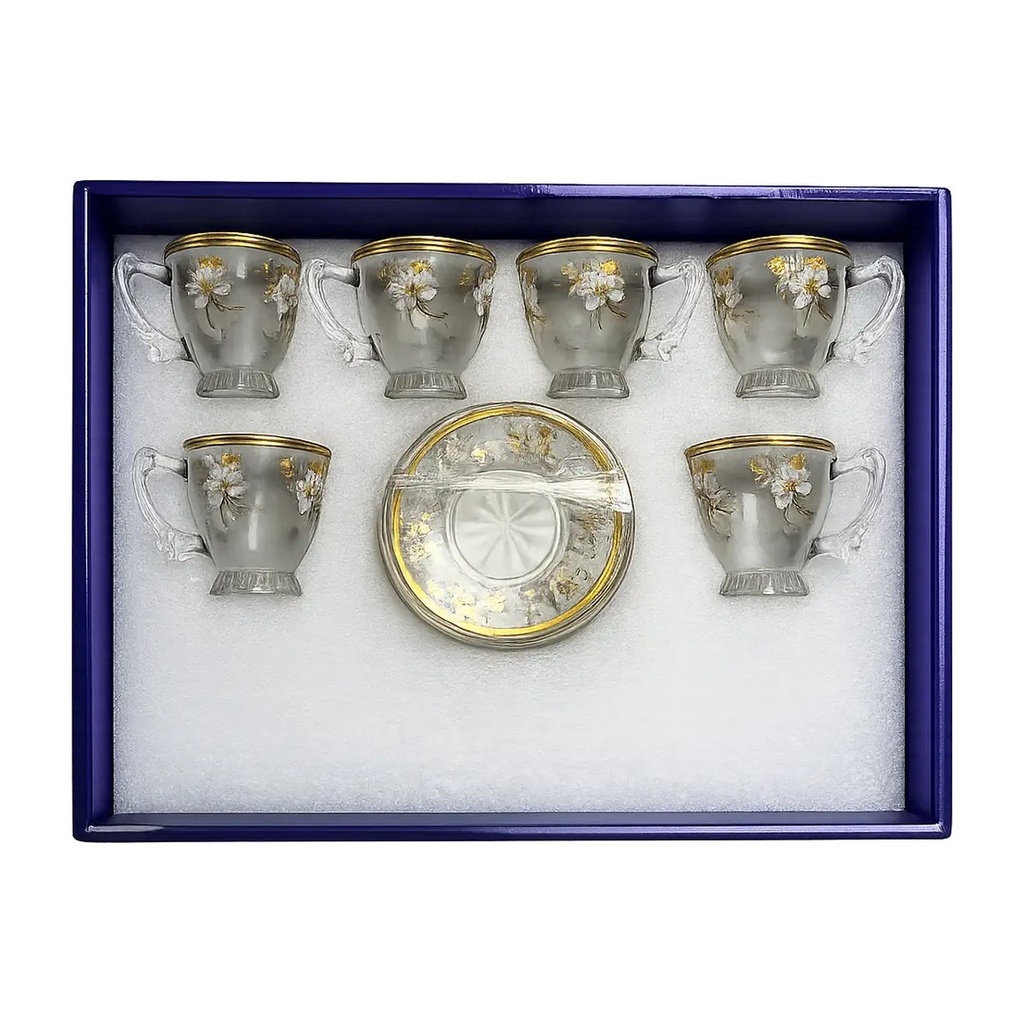 Blossom Gold Glass Tea Cup, Set of 6