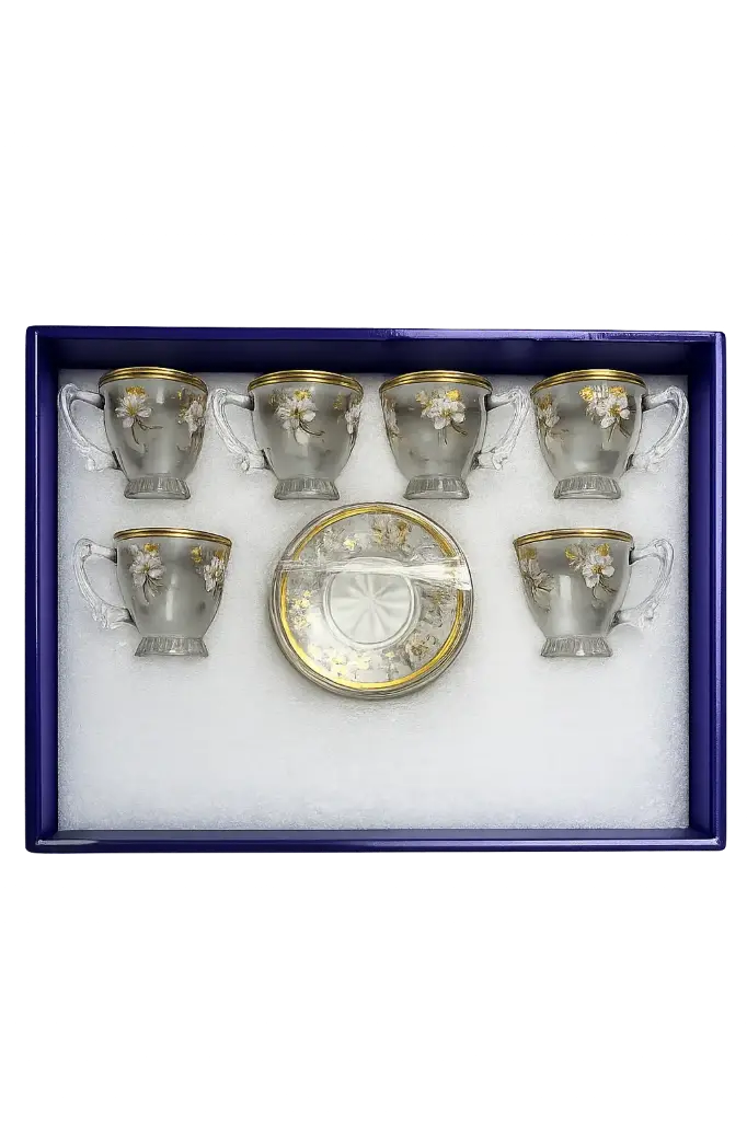 Blossom Gold Glass Tea Cup, Set of 6