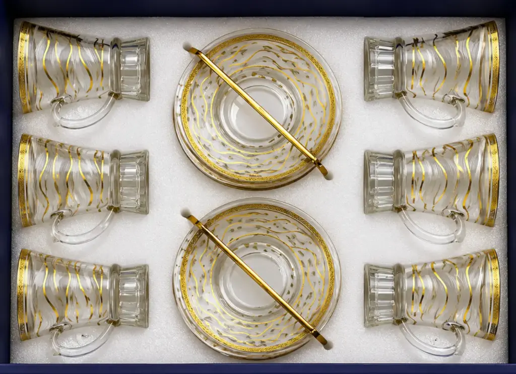 Gold Cascade Wave Tea Cups, Set of 6