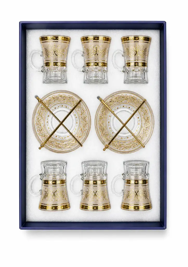 Amber Gold Scroll Tea Cup, Set of 6