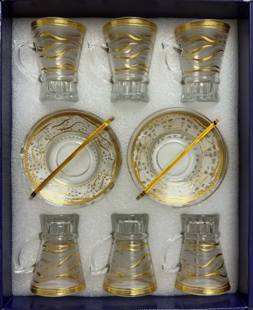 Frosted Gold Wave Tea Cup Set, Set of 6