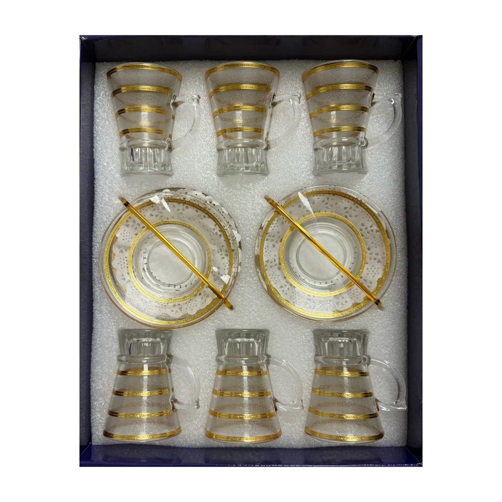 Gold Striped Glass Tea Cup Set, Set of 6