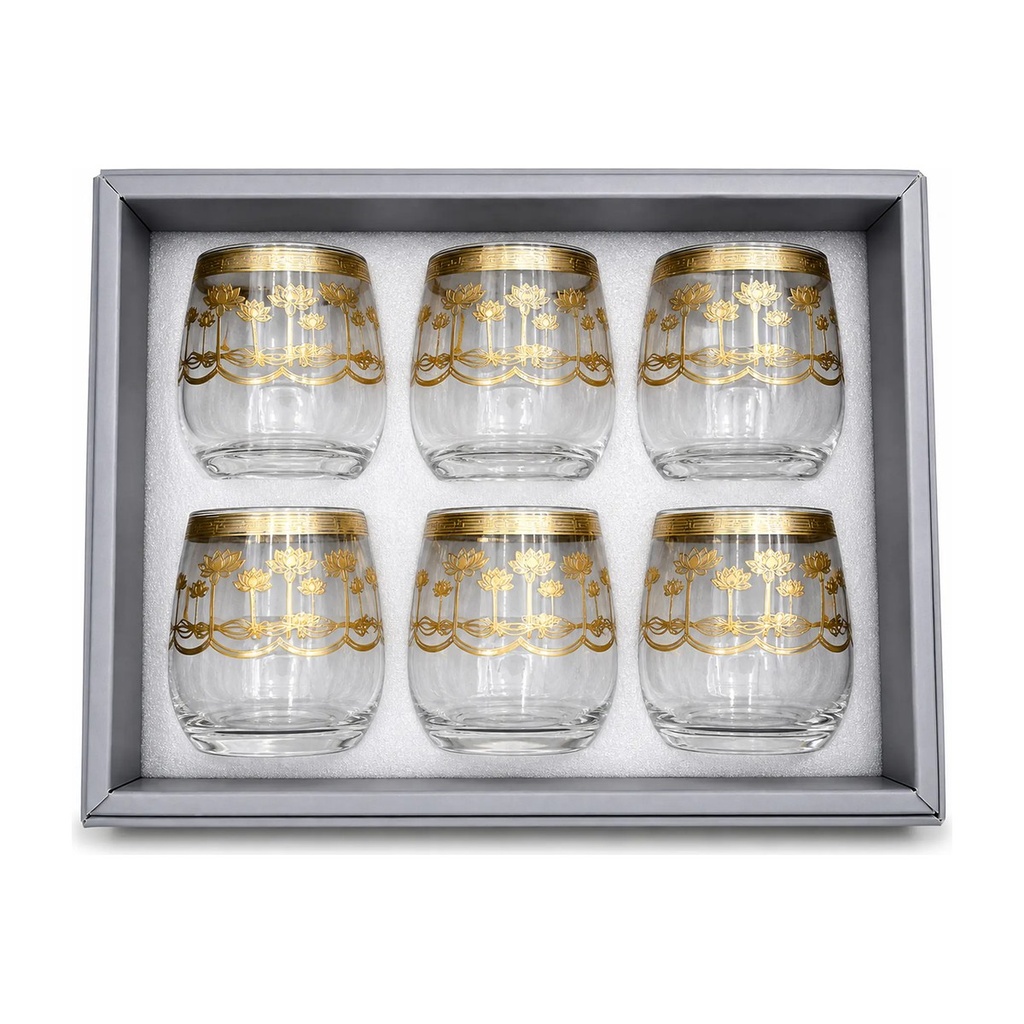 Gold Lotus Glass Cup, Set of 6