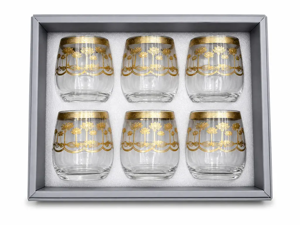 Gold Lotus Glass Cup, Set of 6
