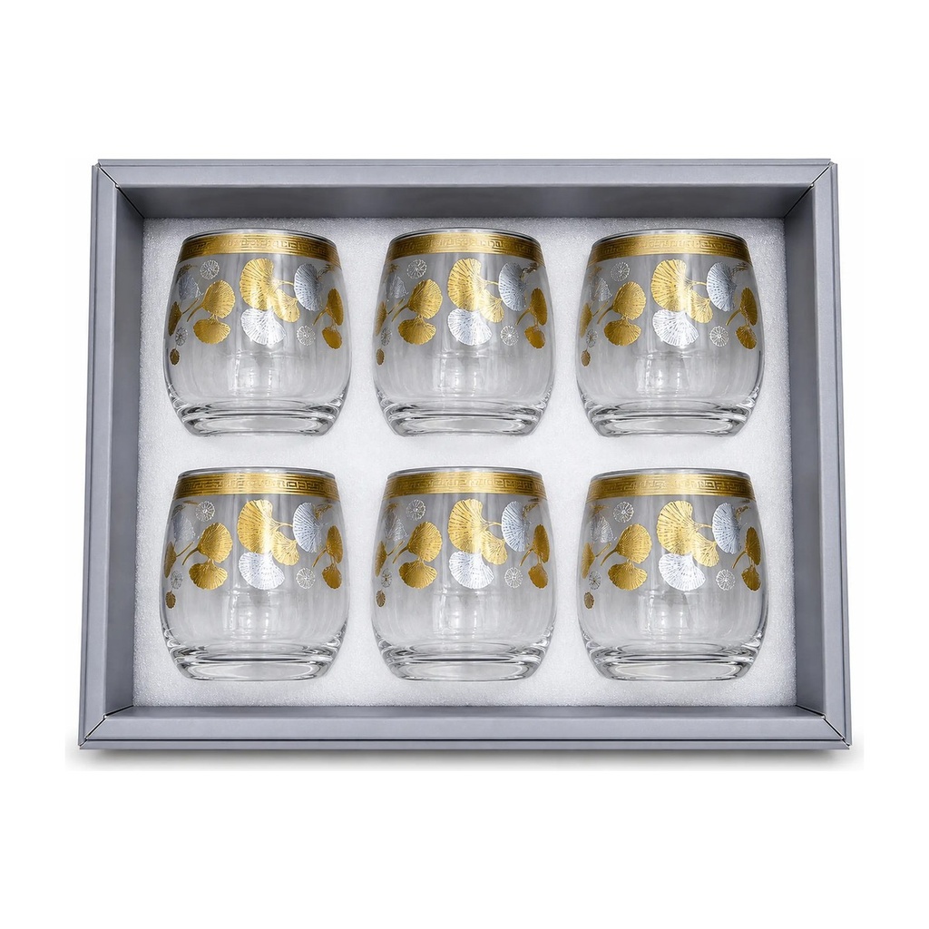 Gold & Silver Ginkgo Leaf Glass Cup, Set of 6