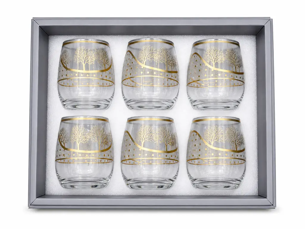 Golden Tree Glass Cup, Set of 6