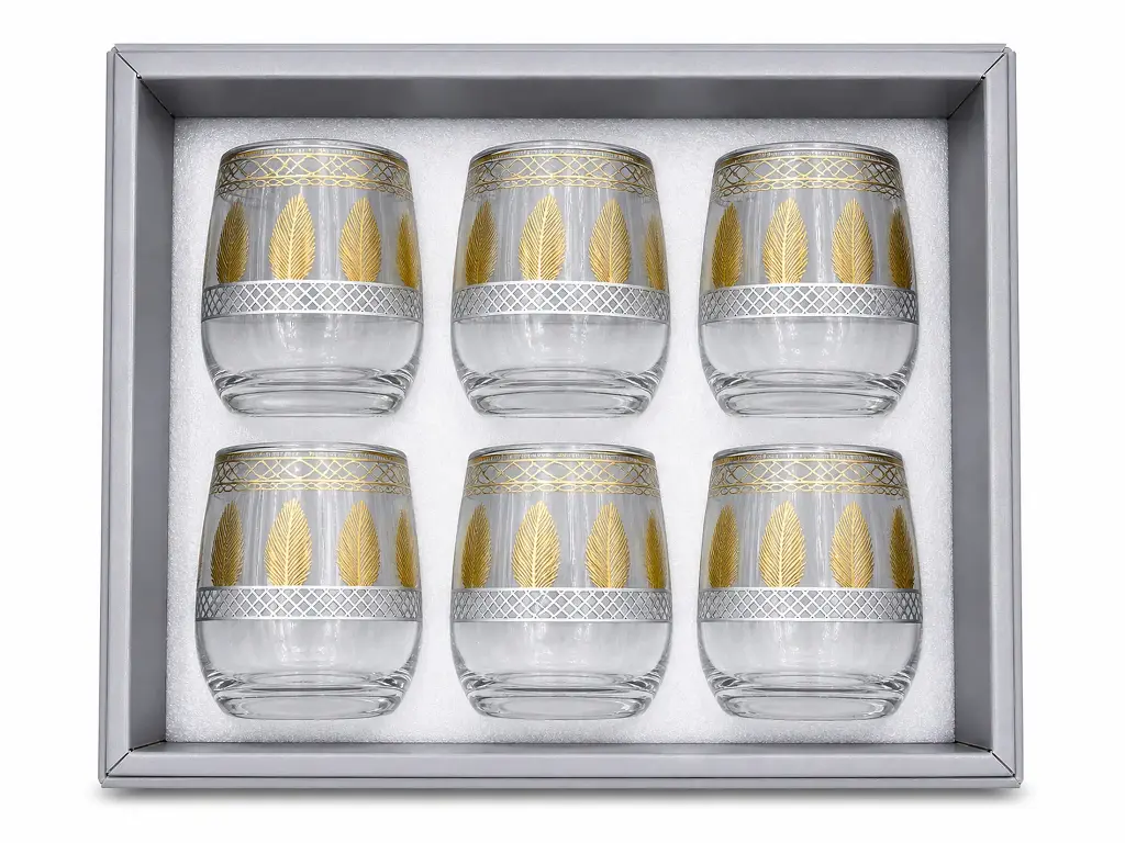 Gold Leaf Glass Cup, Set of 6