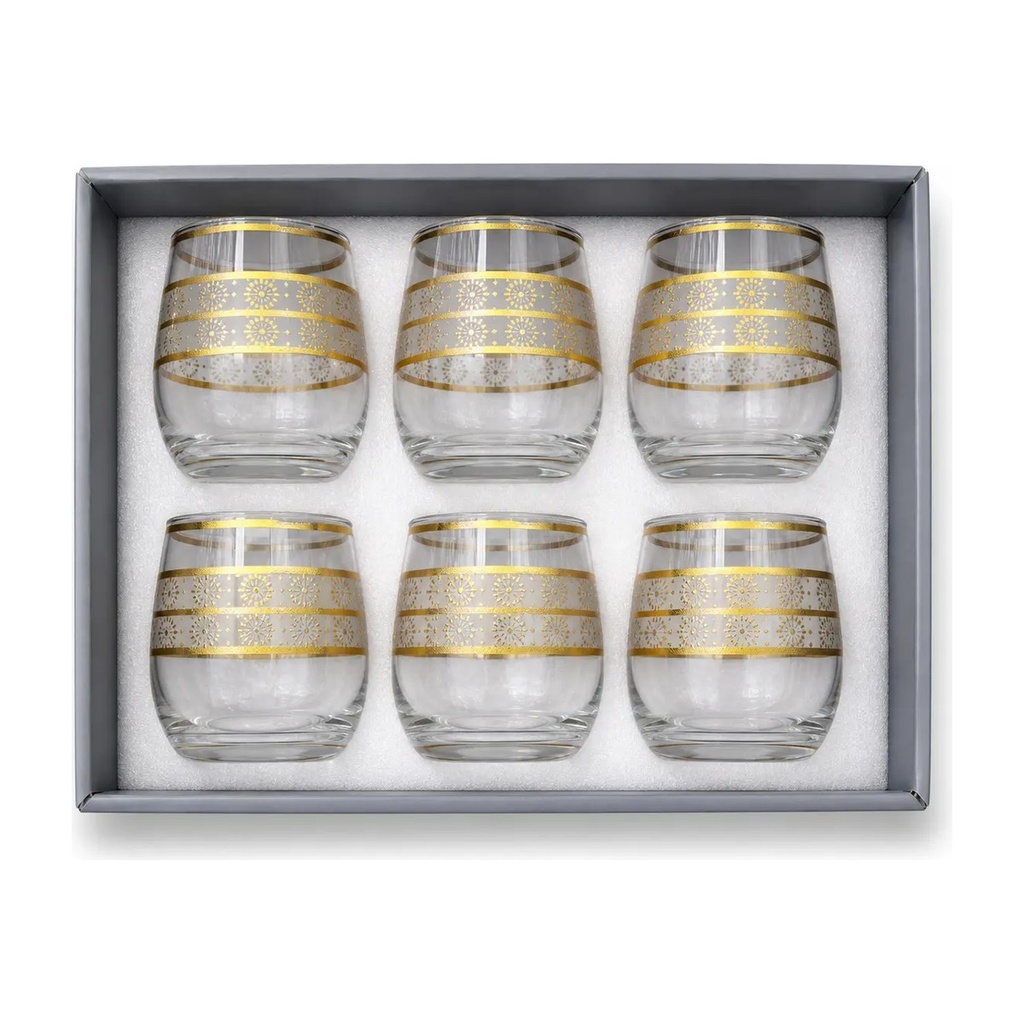 Gilded Sunburst Glass Cup, Set of 6