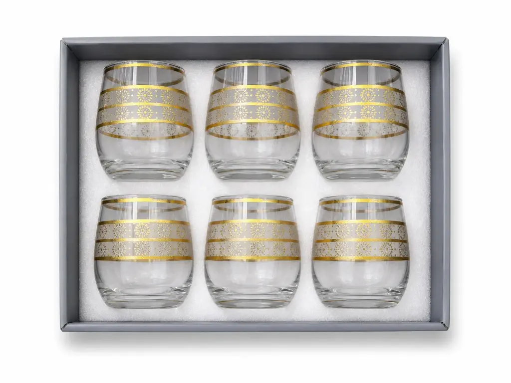 Gilded Sunburst Glass Cup, Set of 6