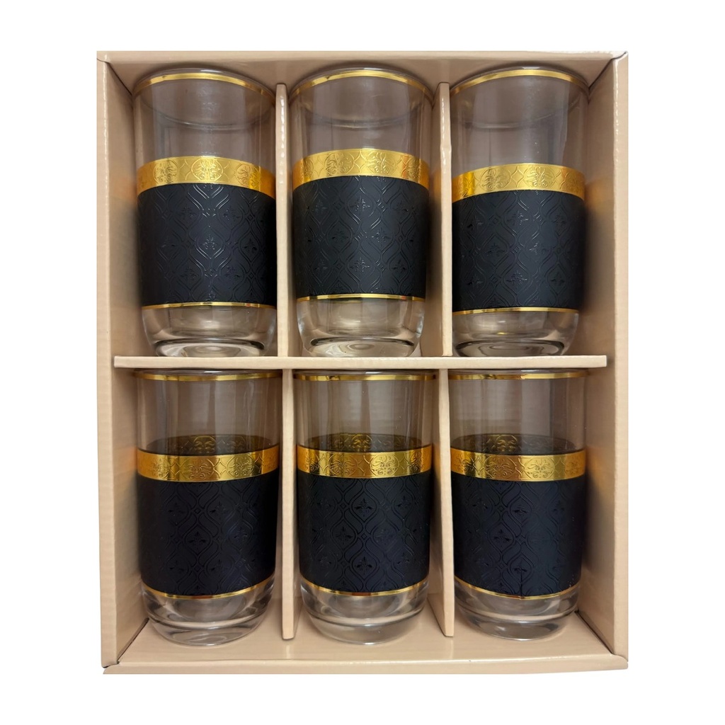 Black & Gold Damask Highball Glass Set, Set of 6