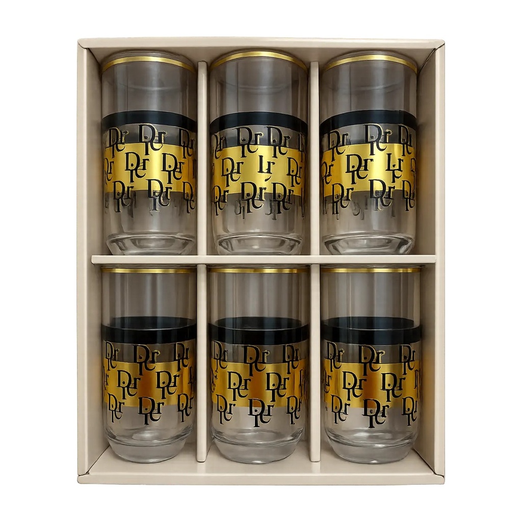 Gold and Black Dior Glass Cup, Set of 6