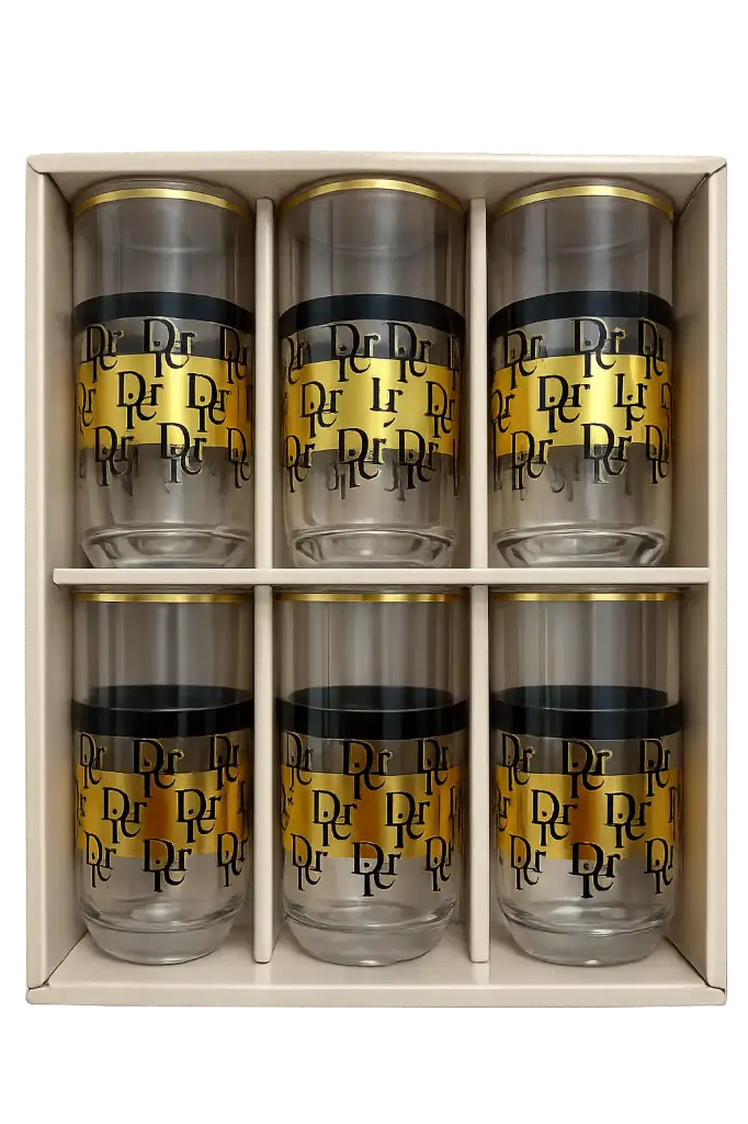 Gold and Black Dior Glass Cup, Set of 6