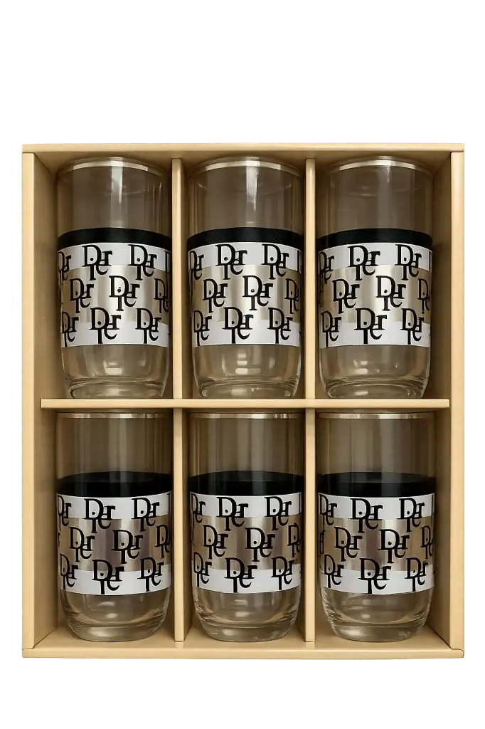 Black & Silver Monogram Glassware, Set of 6
