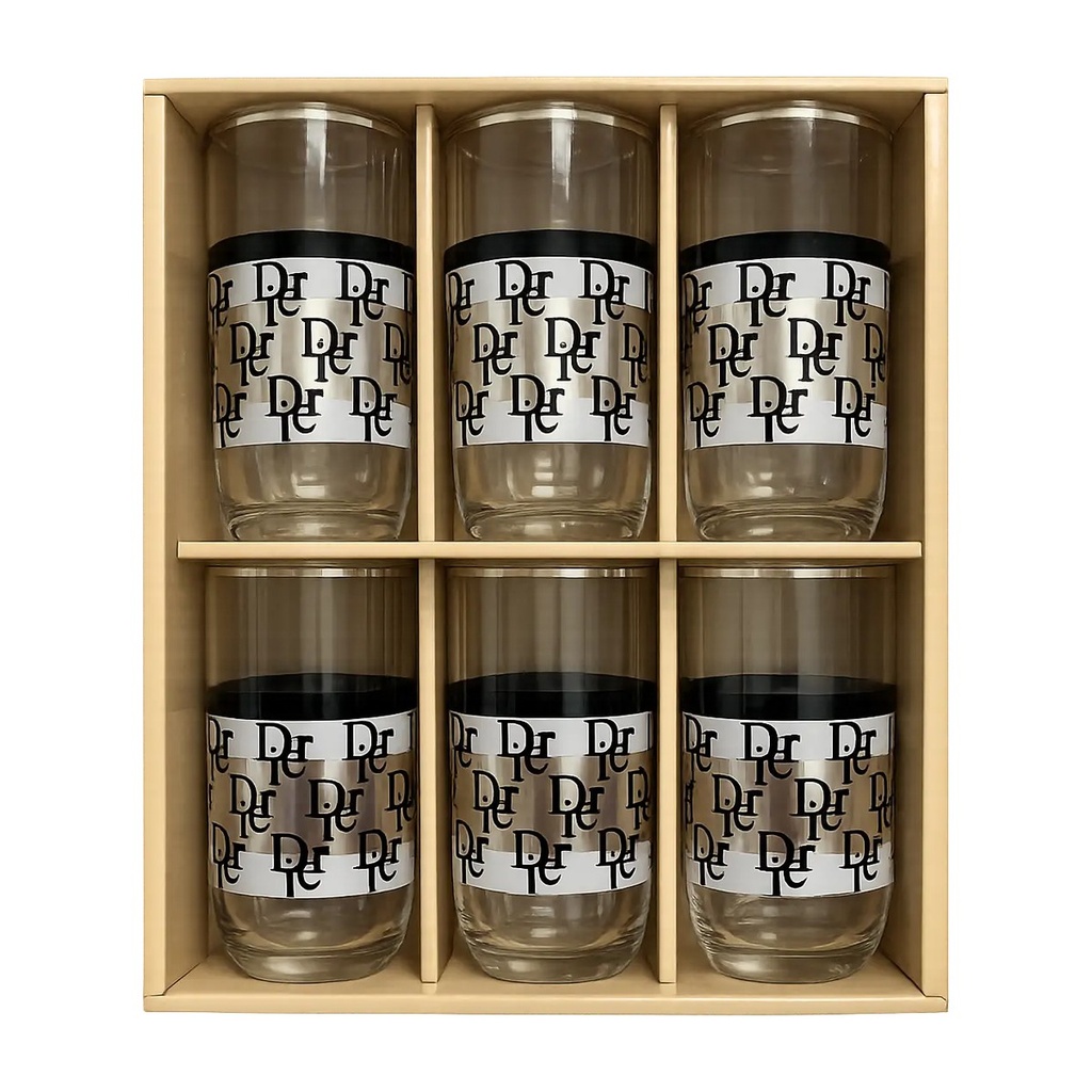 Black & Silver Monogram Glassware, Set of 6