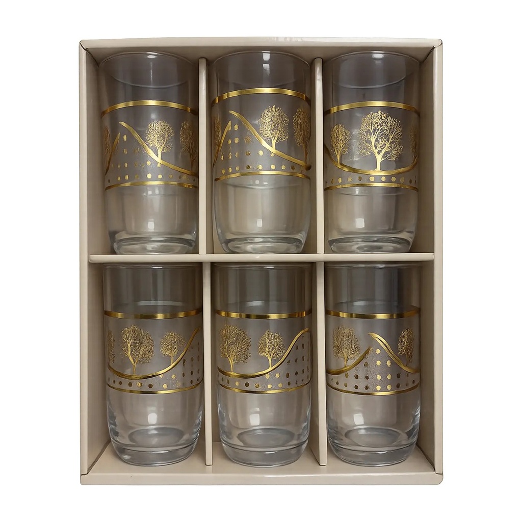 Gold Tree Wave Glass Cup, Set of 6