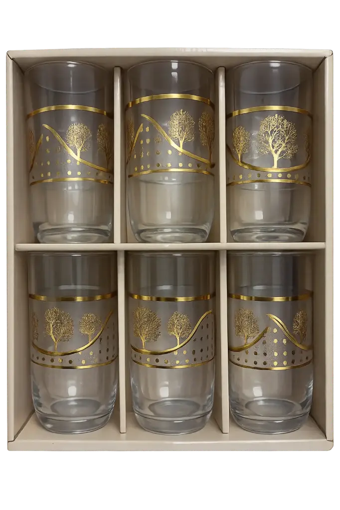 Gold Tree Wave Glass Cup, Set of 6