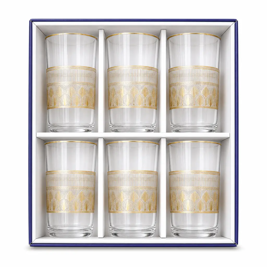 Etched Gold Palm Glass Cup, Set of 6 