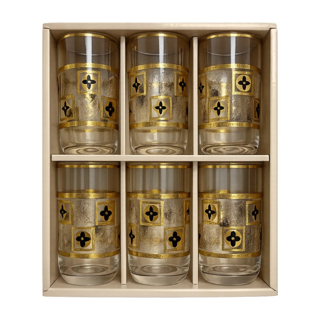 Golden Emblem Glass Cup, Set of 6