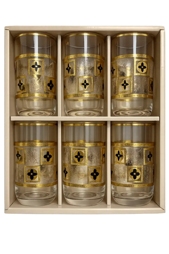 Golden Emblem Glass Cup, Set of 6