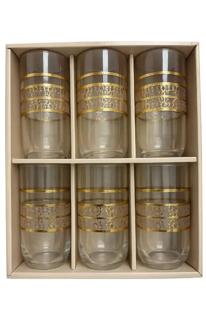 Golden Mosaic Glass Cup, Set of 6