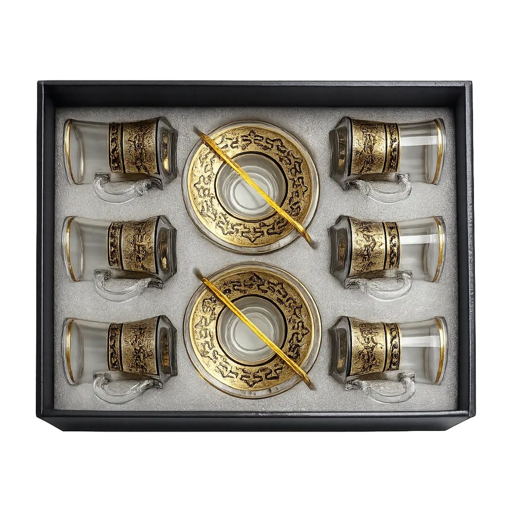 Gold & Black Mosaic Tea Cup, Set of 6