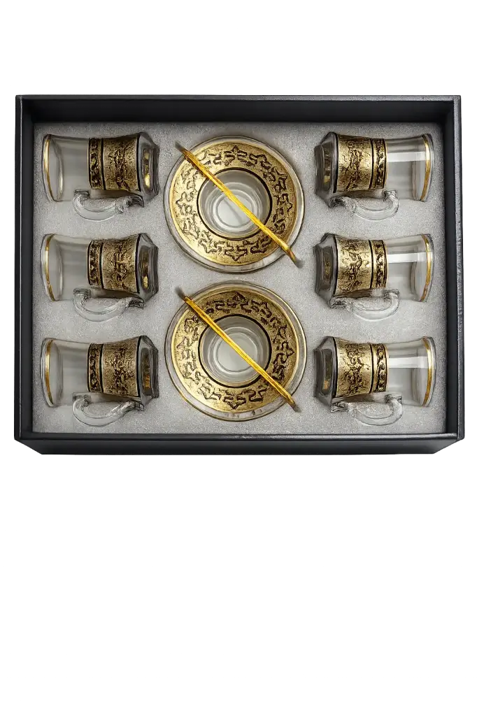 Gold & Black Mosaic Tea Cup, Set of 6