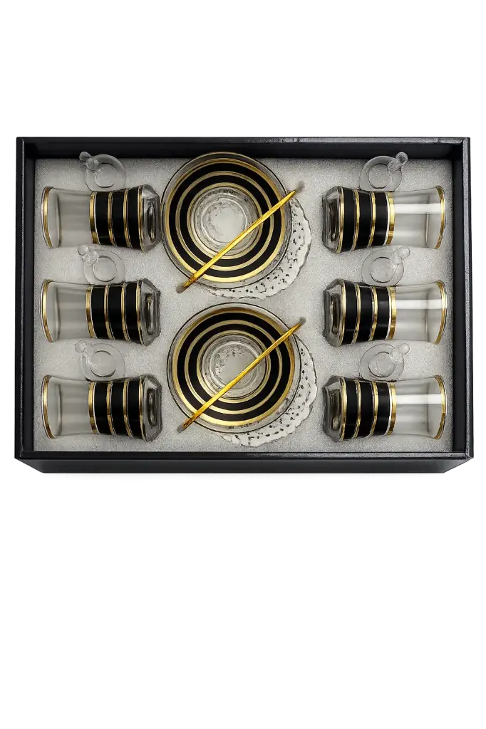 Black & Gold Stripe Tea Cups, Set of 6
