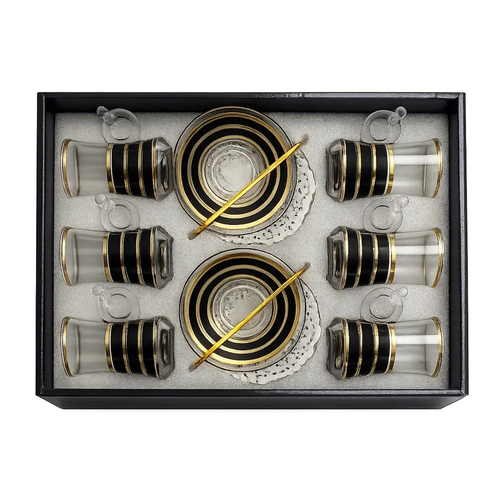 Black & Gold Stripe Tea Cups, Set of 6
