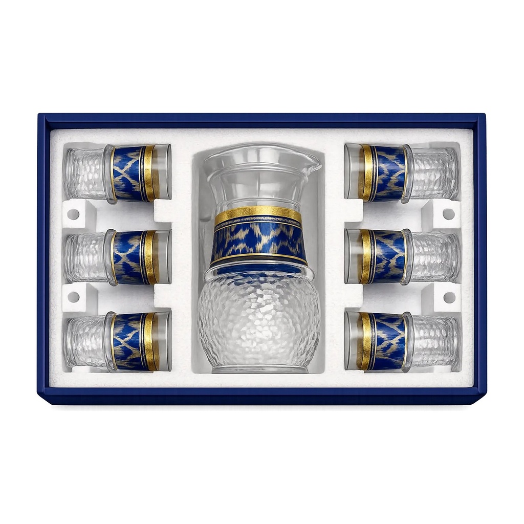 Royal Blue Glass Pitcher and Cup Set, 7-Piece
