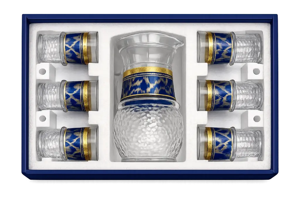 Royal Blue Glass Pitcher and Cup Set, 7-Piece