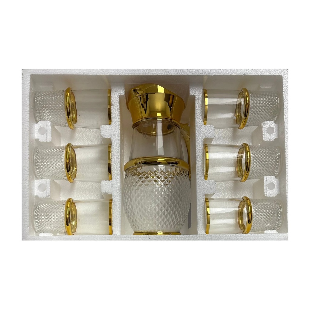 Royal Gold Diamond Glass Pitcher & 6 Piece Cup Set