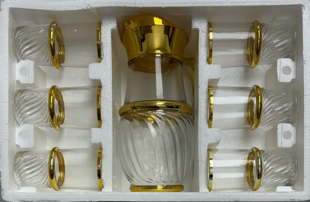Gold Rim Swirl Glass Pitcher & Cups, 7-Piece