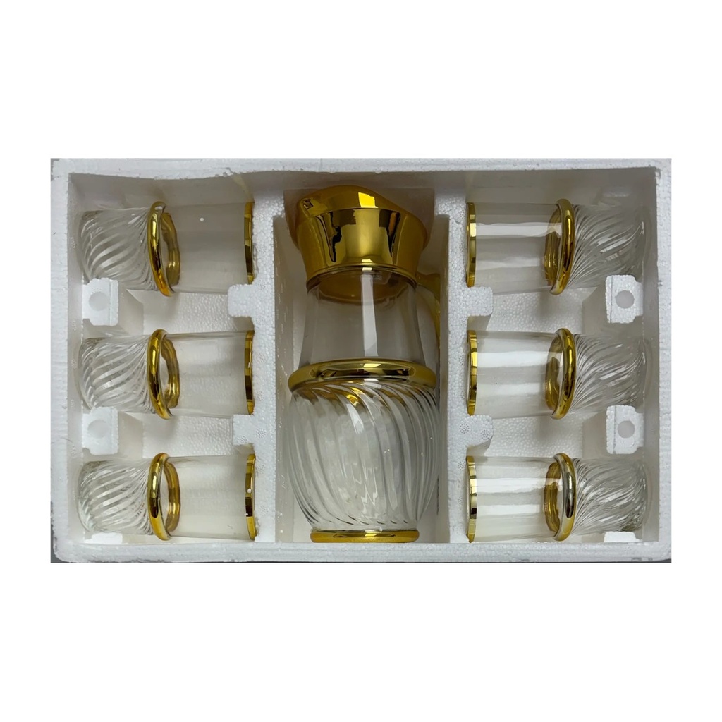 Gold Rim Swirl Glass Pitcher & Cups, 7-Piece