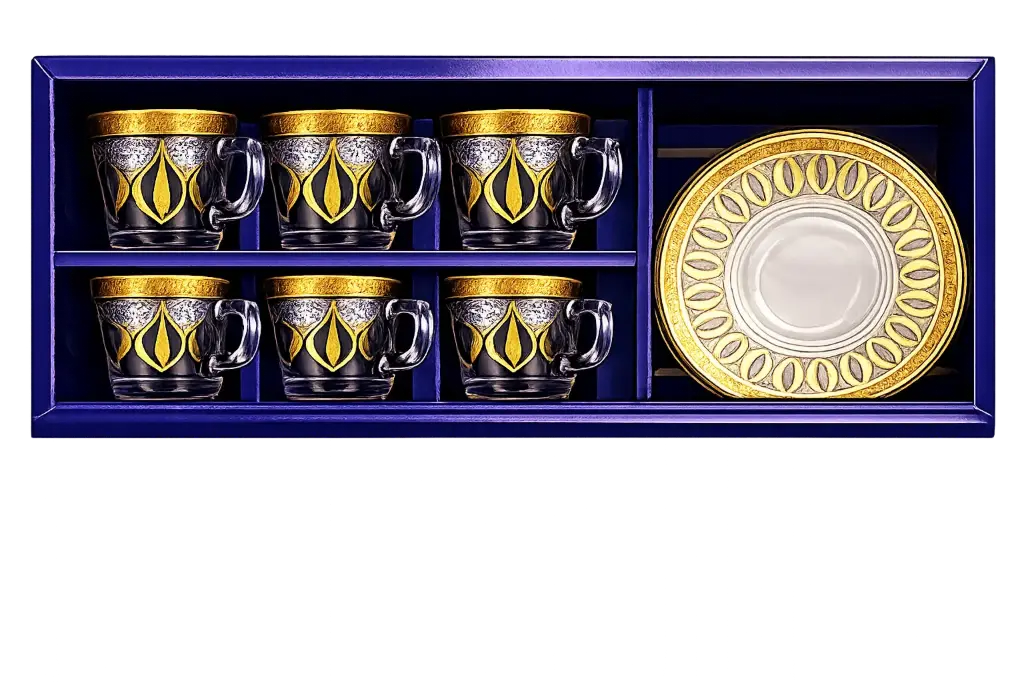 Gold Leaf T-Cups w/ Saucer Set – 6 Piece