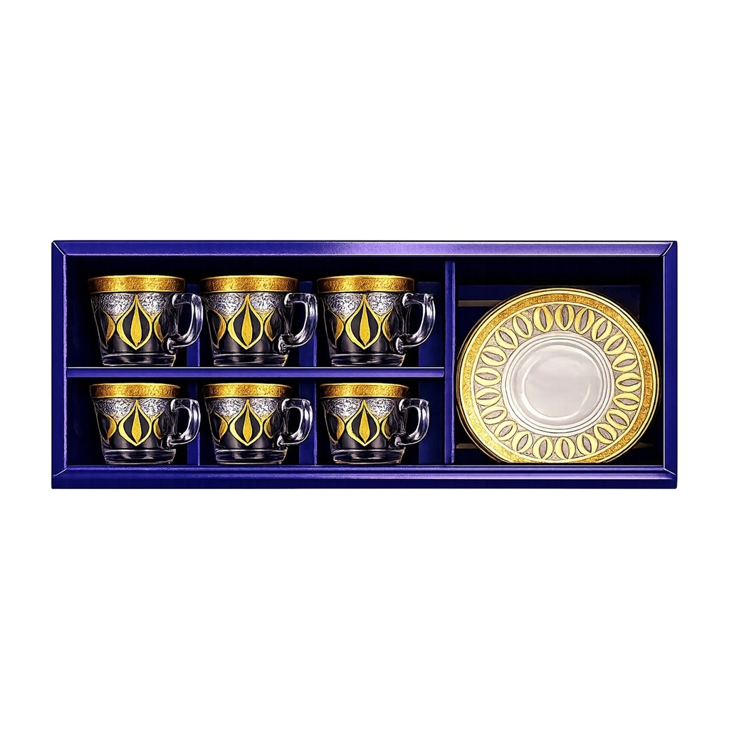 Gold Leaf T-Cups w/ Saucer Set – 6 Piece