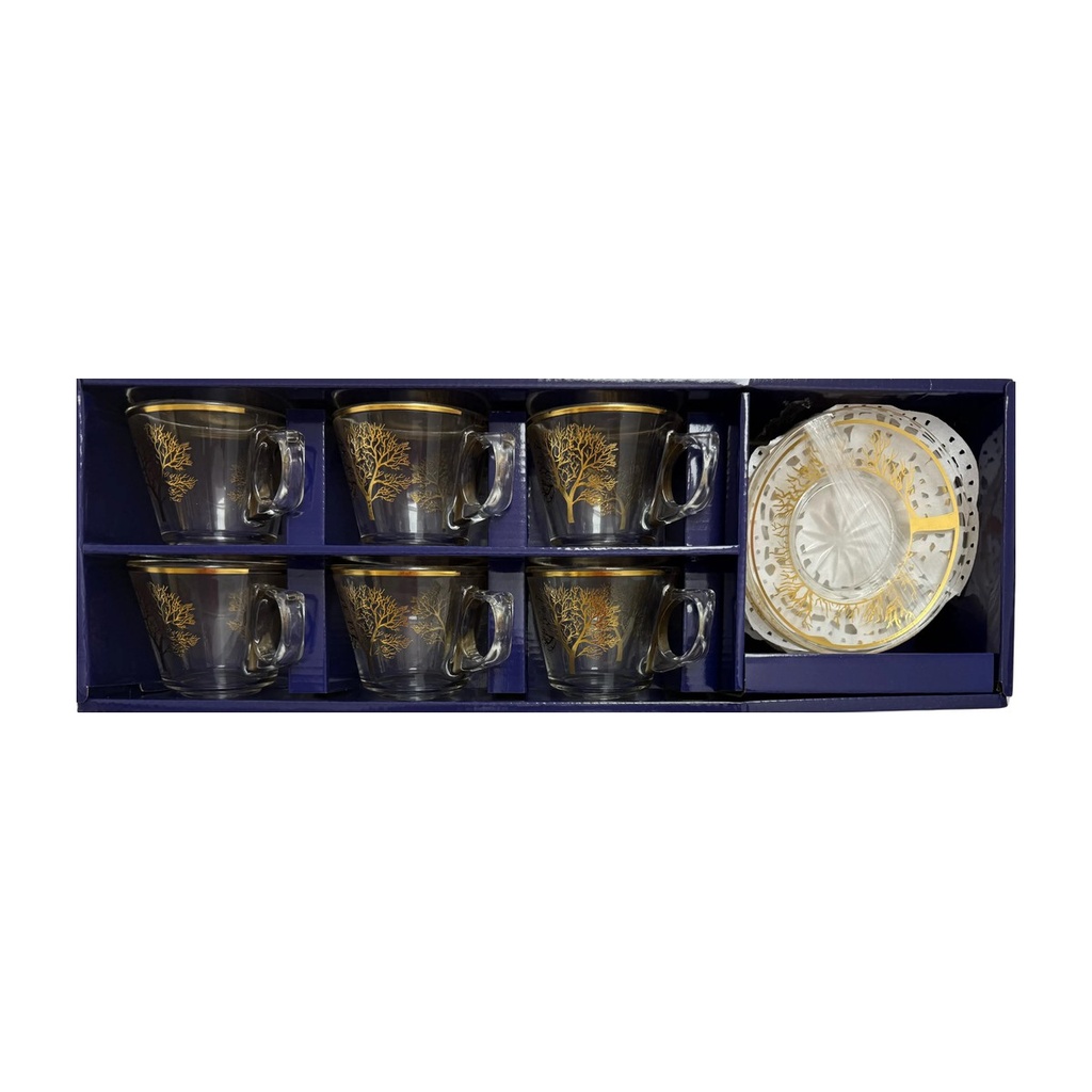 Golden Tree Etched Glass Tea Set, Set of 6
