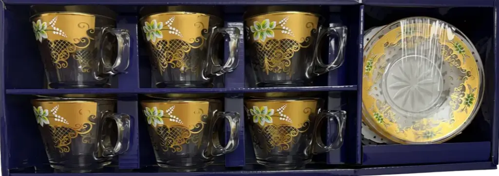Green Blossom Gold Tea Cups, Set of 6