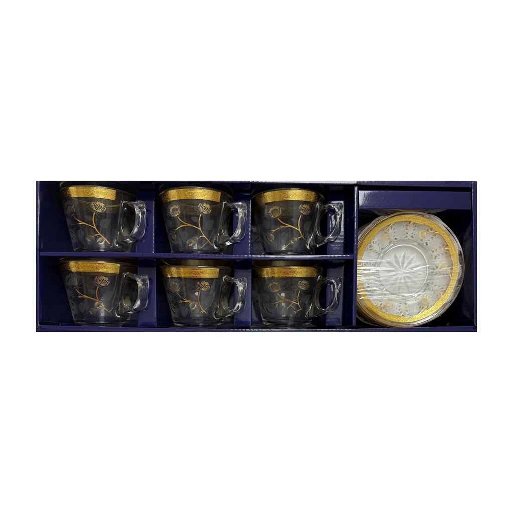 Gold Floral Branch Glass Tea Set, Set of 6