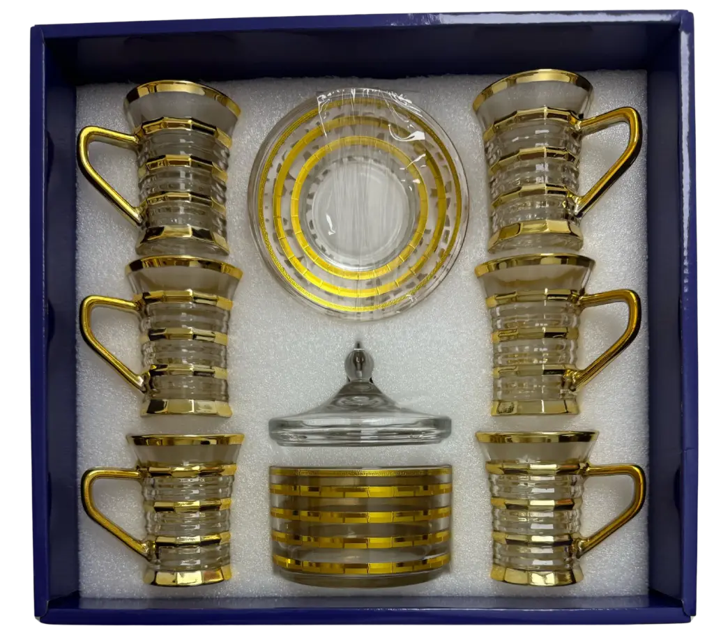 Golden Stripped Ridge Tea & Sugar Set, 8-Piece