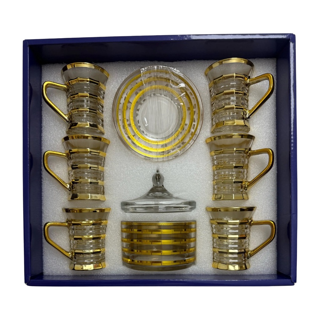 Golden Stripped Ridge Tea & Sugar Set, 8-Piece