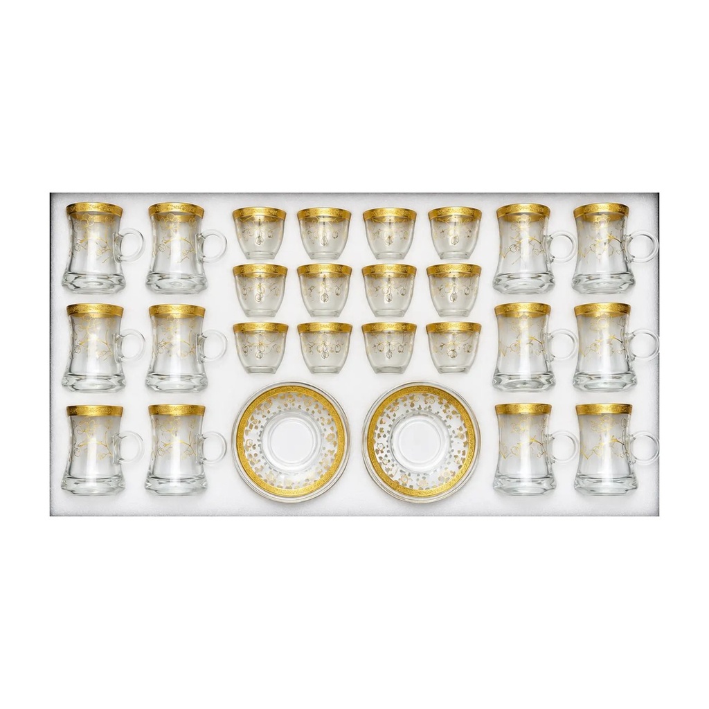Gold Floral Vine Glass Tea Cups, Set of 24
