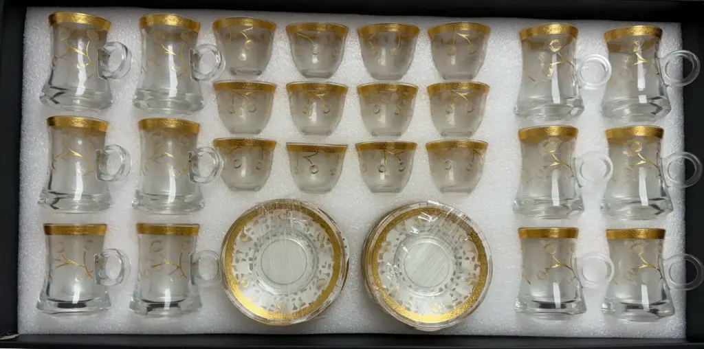 Grandeur Gold Flower Glassware Collection, Set of 24