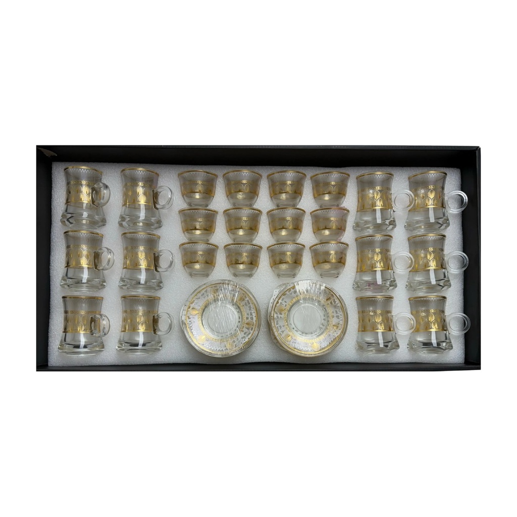 Gold Palm Leaves Glass Tea & Coffee Set, 26-Piece