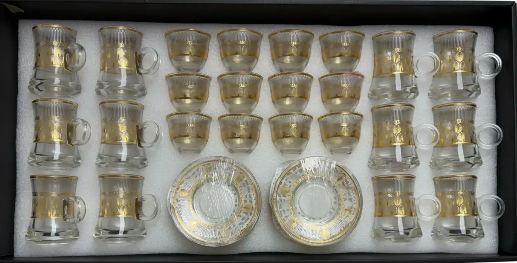 Gold Palm Leaves Glass Tea & Coffee Set, 26-Piece