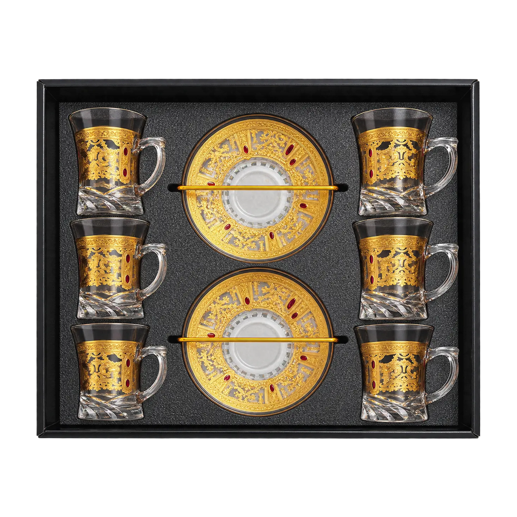 Imperial Ruby Gold Turkish Tea Cup, Set of 6