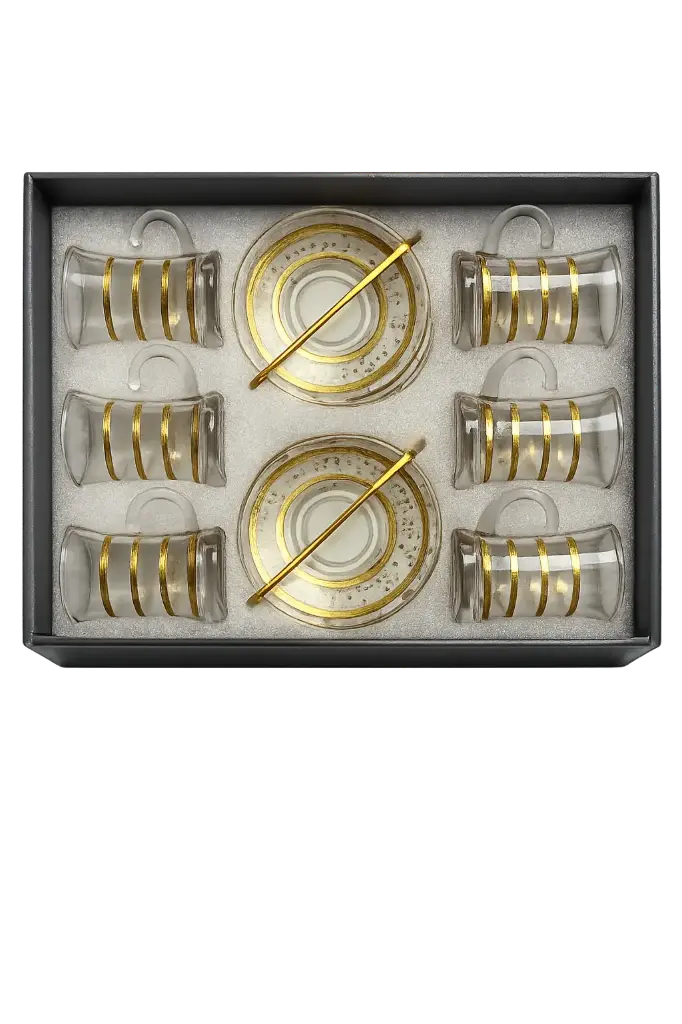 Banded Gold Glass Tea Cup, Set of 6