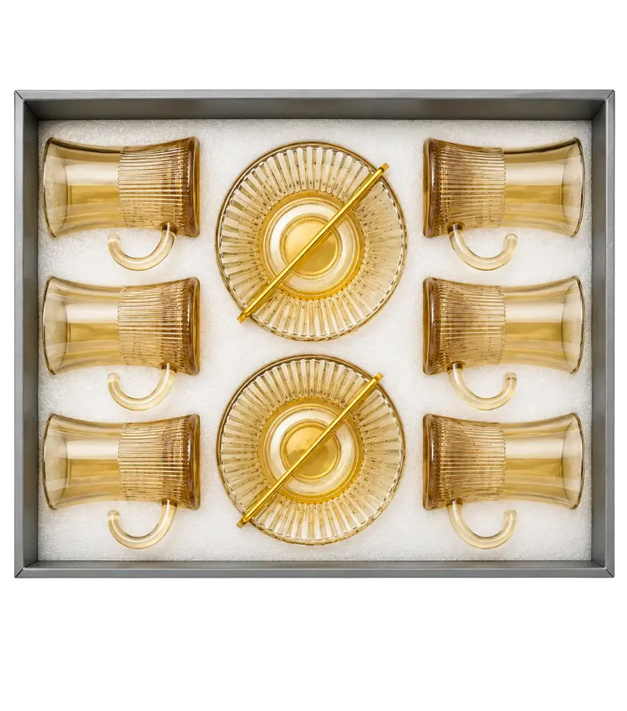 Amber Ribbed Tea Cups, Set of 6
