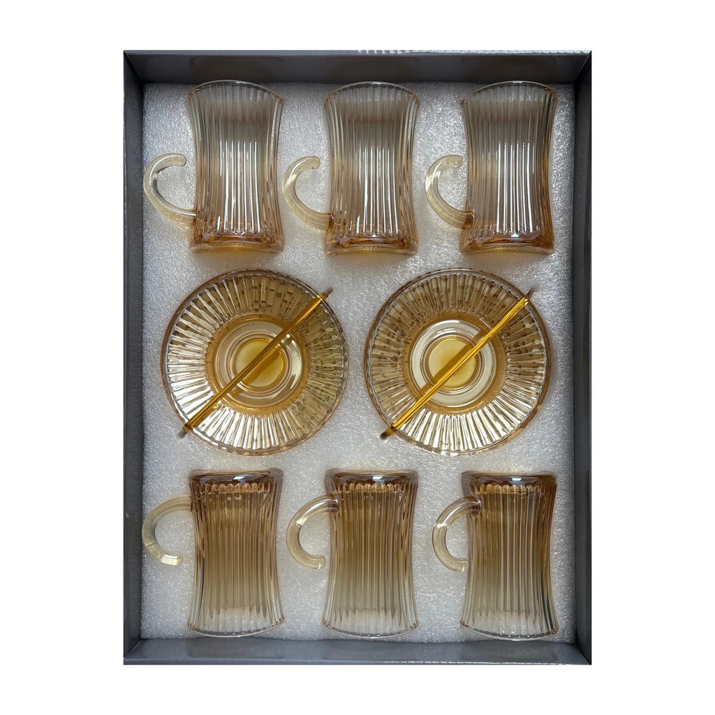 Fluted Amber Tea Glass Cup, Set of 6
